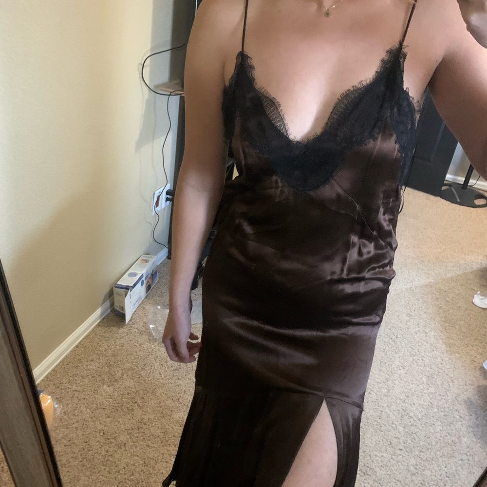 Elegant Brown Lace Slip Dress